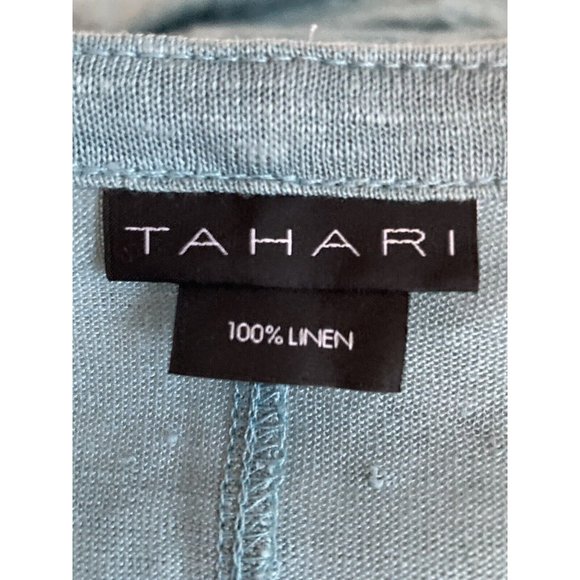 Tahari Womens Cardigan Linen Coastal Open Front Teal Fits M/L To 40” Bust - Picture 2 of 8
